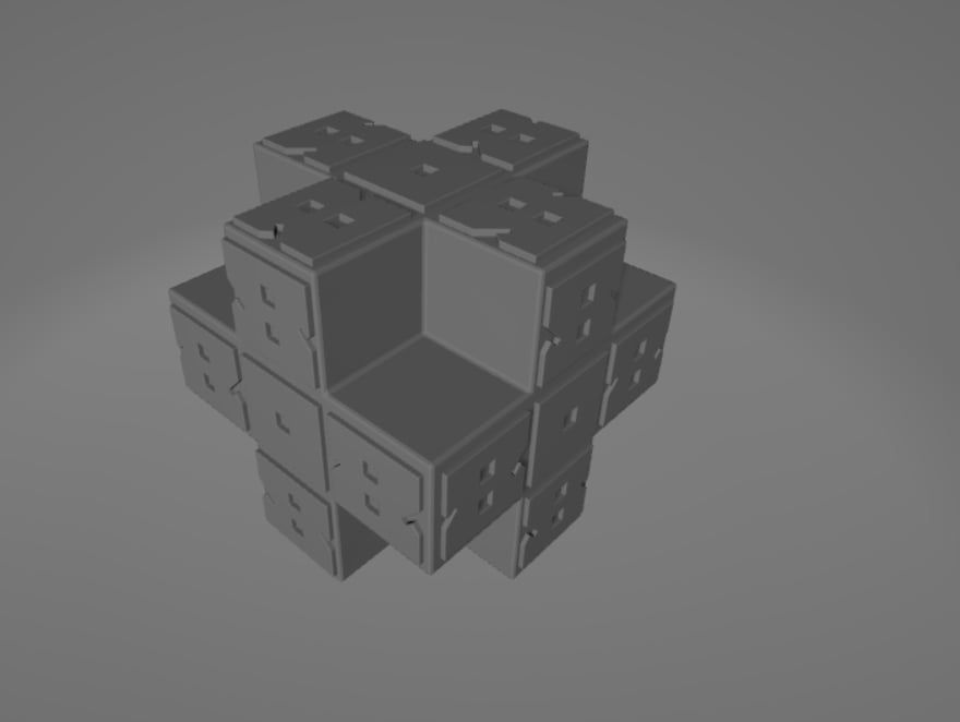 Interlocking puzzle cube modeled in Blender